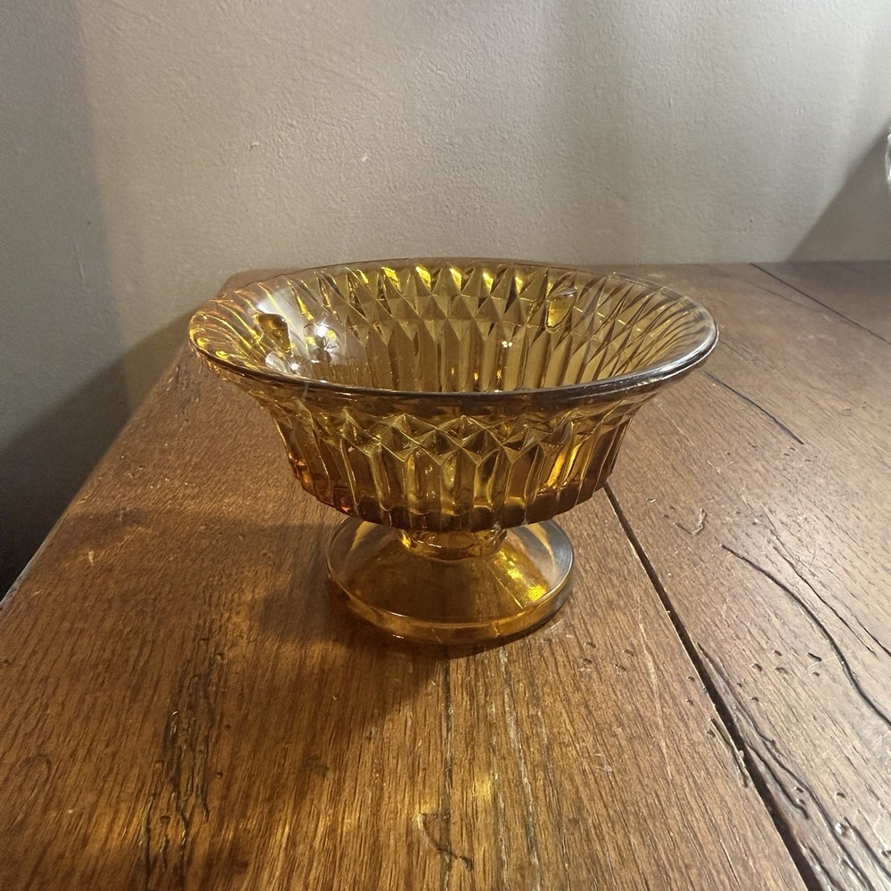 Indiana Glass Amber Diamond Point Fairy Lamp Base Vintage Pedestal Only
